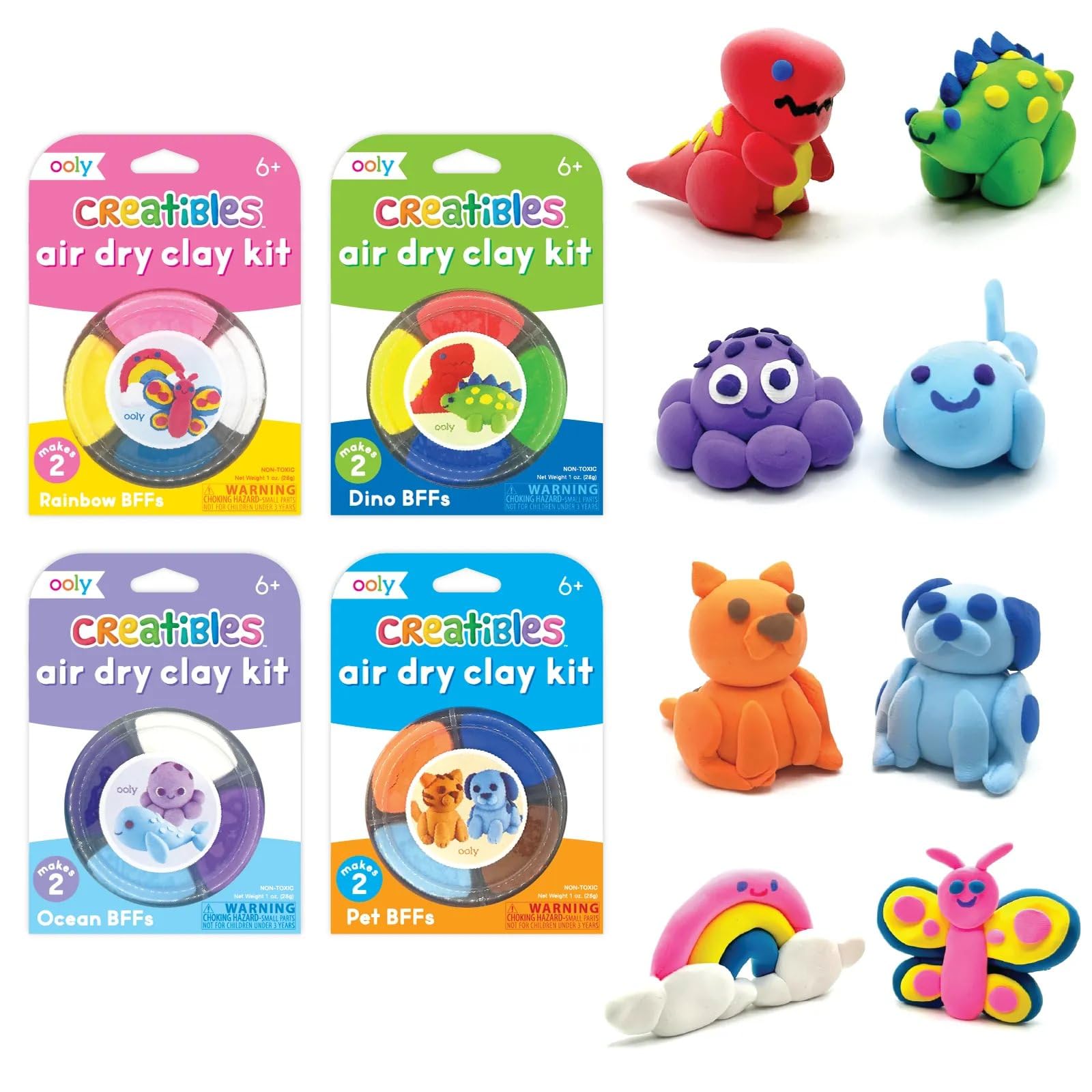 Ooly Creatibles, 16 Colors Air Dry Clay Expansion Set for Kids Crafts, Modeling Clay in 16 Colors, 4 Tubs, Airdry DIY Art Expansion Set Summer Crafts for Kids Ages 6 and Up