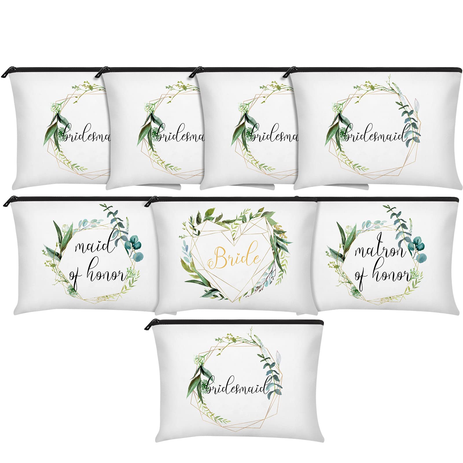 Photo 1 of 8 Pcs Bridesmaid Makeup Bag Matron of Honor Gifts Bridal Bag for Bridal Wedding Party Gift(Leaves Pattern)