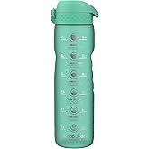 Ion8 1 Litre Water Bottle with Times to Drink, Leak Proof, Flip Lid, Carry Handle, Dishwasher Safe, BPA Free, Soft Touch Contoured Grip, Ideal for Gym, Health and Fitness, 32 oz, Teal