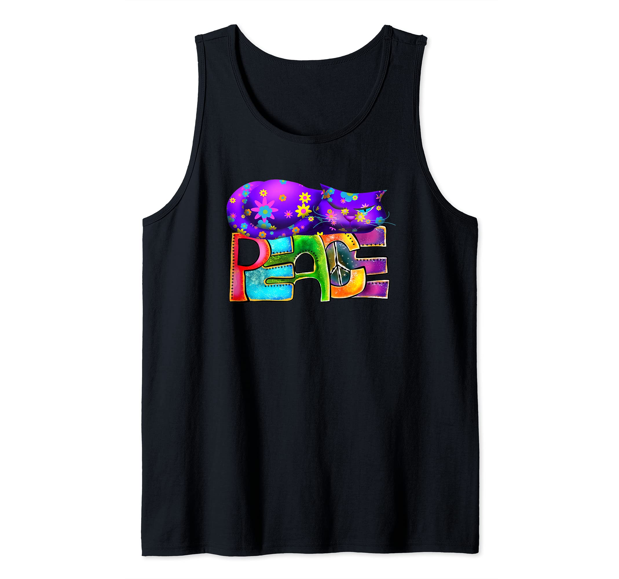 Cat Hippie Cat Peace Sleeping Kitty Purple Flower Cats Daisy Tank Top