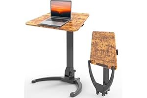 JOY worker Foldable Mobile Standing Desk, Pneumatic Height Adjustable Sit Stand Desk, 90° Tiltable Rolling Portable Laptop Desk with Wheels Non-Slip Mat for Home Office, Holds Up to 22lbs