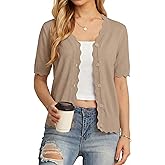 GRECERELLE Womens Summer Lightweight Short Sleeve Cropped Cardigan V-Neck Knit Sweater Shrug for Dressy