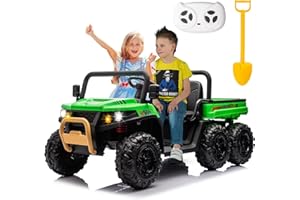 LUIBAS 24V 4WD Side by Side Ride on Truck, Ride on Tractor Car with Large Electric Dump Bed, 6 Wheels Ride-on UTV for Kid with Remote Control, Ride on Toys Electric Truck for Toddler Boys Girls, Green