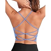 DaiLiWei Strappy Sports Bras for Women High Support Longline Open Back Workout Tops Padded Cross Yoga Crop Tank Built in Bra