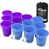 Rally and Roar Jumbo Tailgate Beer Pong Set - Includes 12 Durable 9" Tall Cups, 2 Balls, Carry Bag