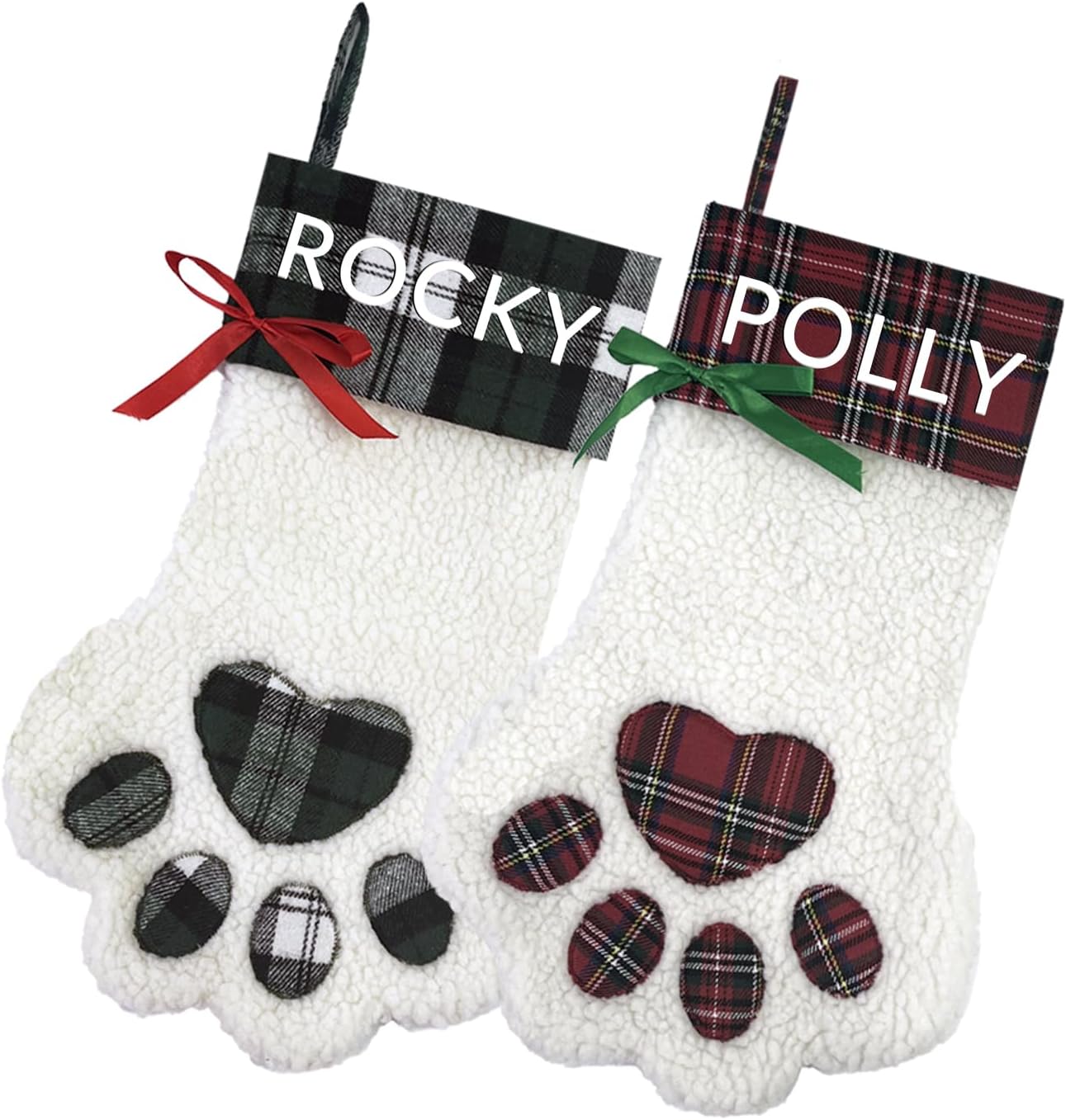 Stockings & Holders - Lcyawer Personalized Dog Christmas Stockings, Custom Paw Shaped Stocking with Pet Name, Christmas Stocking for Dogs Cats, Xmas Decorations Fireplace Hanging Stockings Family Holiday Dog Cat