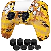TNP Controller Case for PS5 Silicone Controller Skin for Dualsense Cover + 8 Pro Thumb Grips Set Sony PlayStation 5 Skins Accessories Camo Yellow with Ergonomic Textured Grip