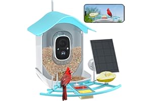 DOCOON Smart Bird Feeder with Camera, 2K HD AI Identify Birds Species, Bir d Watching Camera with Solar Panel, Auto Capture Bird Videos & Instant Notifications, Ideal Present for Bir d Lover, Blue
