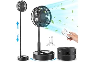 LIPETY Foldable Oscillating Pedestal Fan with Remote, 8" USB C Rechargeable 7200mah Battery Fan Quiet Small Table Fan, Portable Folded Floor Standing Fan for Bedroom Office Camp Travel