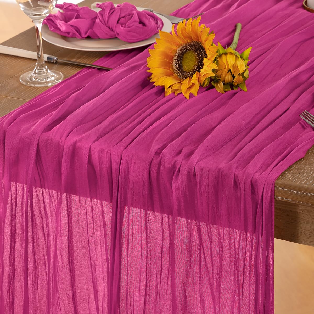 Photo 1 of DeZerlor Hot Pink Cheesecloth Table Runner 4 Pack Fall Table Runners Boho Gauze 120 Inches Fuschia Cheese Cloth Fall Table Decorations for Thanksgiving Weddings Bridal Baby Shower Birthday Parties