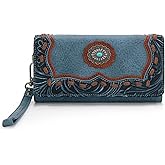 Trinity Ranch Wristlet Wallets for Women Western Wristlet Purse with Detachable Floral Tooled Concho Collection