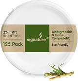 Signature Packaging 9 inch Round Paper Plates Bagasse 125Pack Eco Friendly