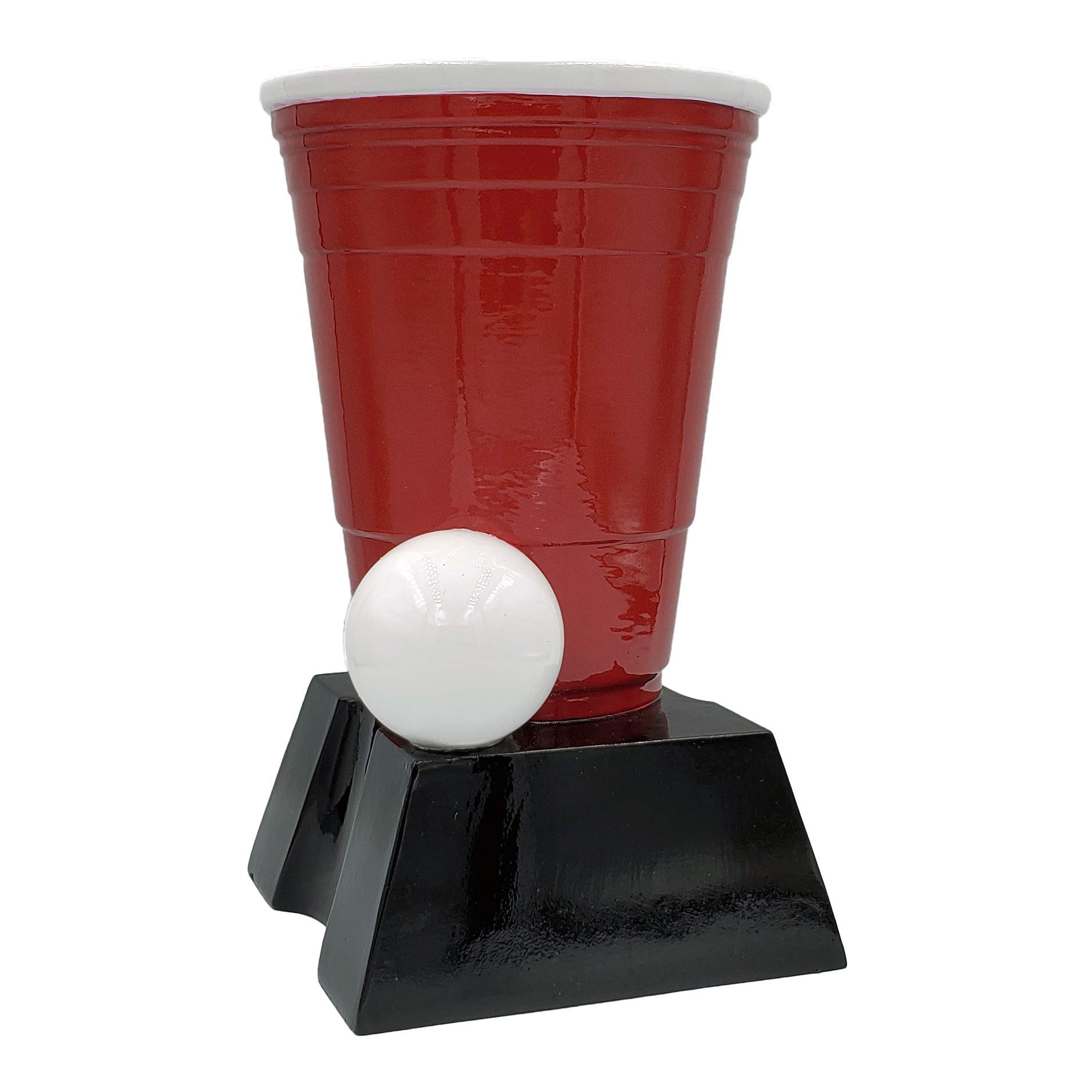 Photo 1 of Beer Pong Trophy, Red - 6.5 Inch Tall | College Tailgate Beer Olympics Award - Engraved Plate Upon Request