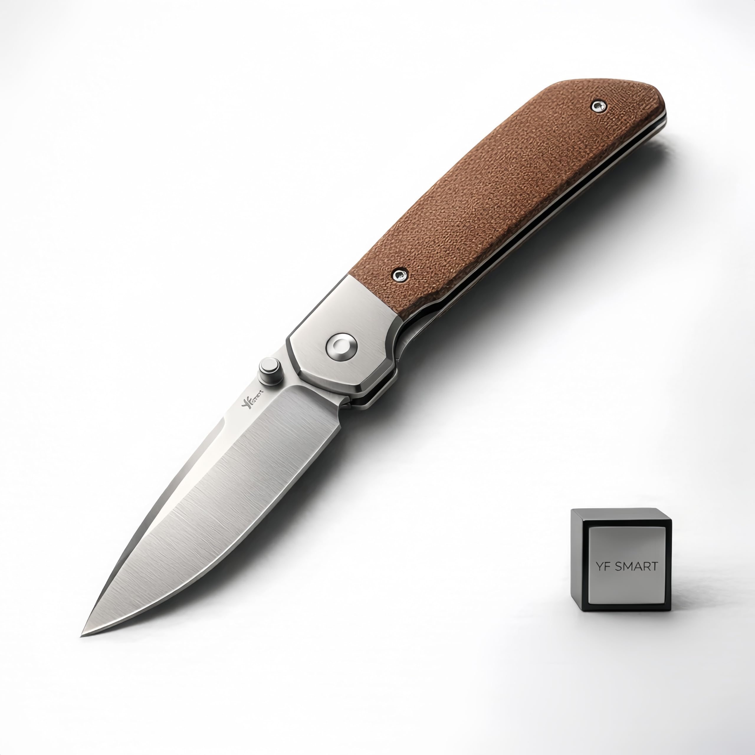 YF SMART EDC Taschenmesser mit D2 Stahl Klinge – 7,6 cm Drop-Point, Micarta Griff/Holzgriff, Flachschliff, Manuelles Klappmesser mit Taschenclip – Robustes Outdoor & Alltagsmesser mit (Micarta Griff)