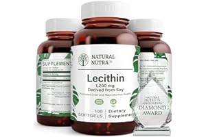Natural Nutra Soy Lecithin 1200 mg Dietary Supplement - Brain Function, Liver Health, Hepls Breast Health, Memory Boosting Supplement - Gluten-Free, BPA-Free, 100 Softgels in Recyclable Glass Bottles