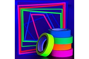 CARGEN Neon Gaff Gaffers Tape, Neon Duct Tape for Glow Fluorescent Blacklight UV Party Decorations Supplies Accessories, 0.6 Inch x 16.5 Feet, 5 Kinds of Colored Tape, PE Gauze Material