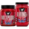 BSN Workout Bundle of NO XPLODE Pre Workout Powder Blue Raz, 30 Servings AMINO X Muscle Recovery Intra Workout Support, Caffeine Free Blue Raz, 30 Servings