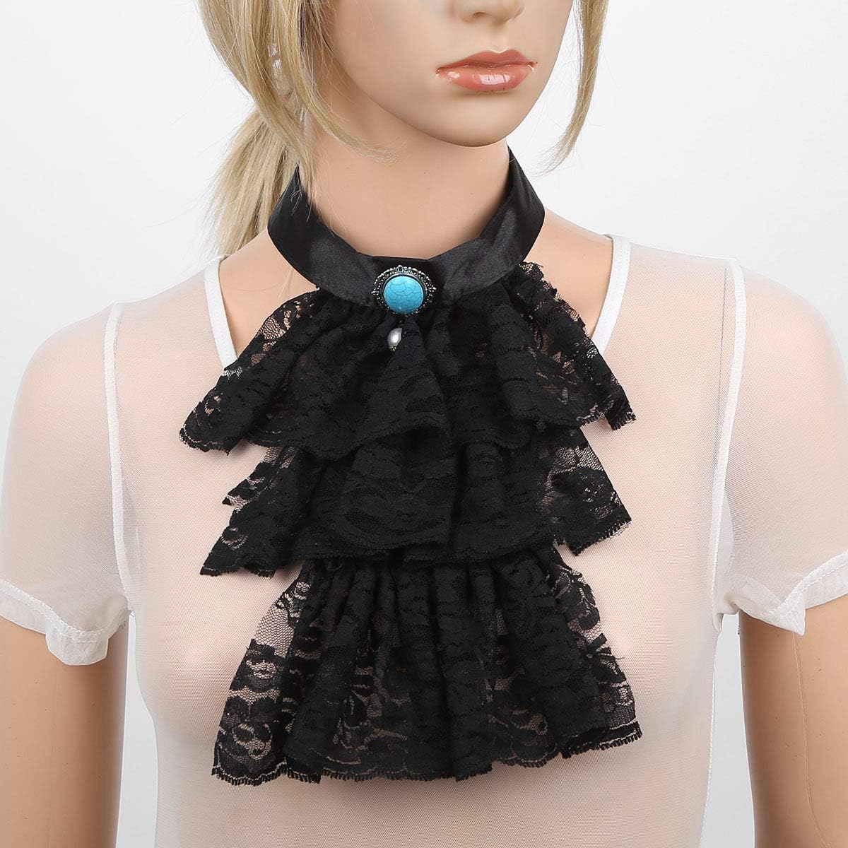 CHICTRY Lace Jabot Victorian Renaissance Ruffled Neck Collar Colonial Pirate Costume Accessory Cosplay Fancy Dress Black One Size - Image 3