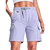 Haimont Women's 7 Inch Hiking Cargo Shorts with Belts Elastic Waist Nylon Quick Dry Water Resistant Camping Travel Trekking