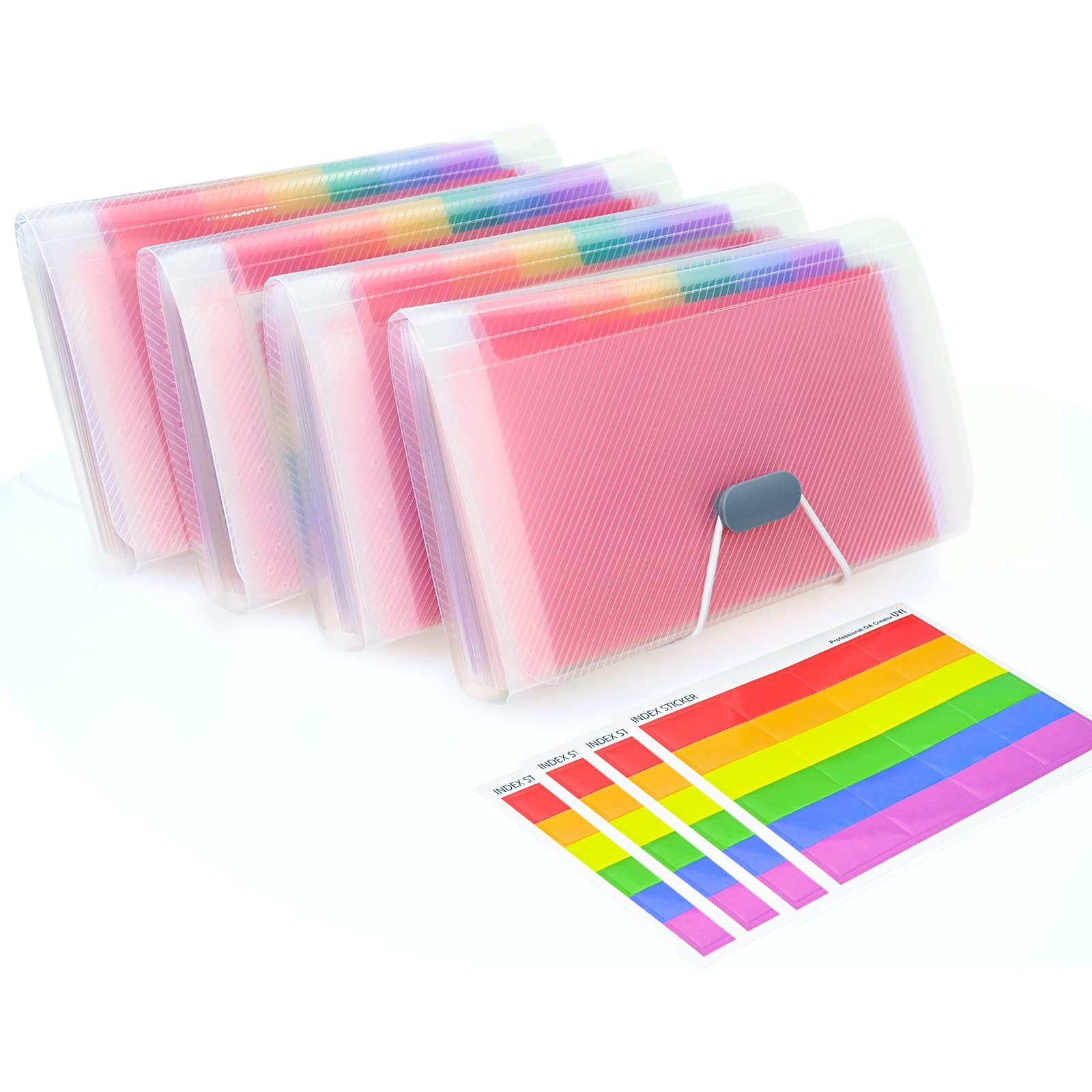 4 Pack Expanding File Folder, A6 Size 13 Pockets Portable Accordion Folder Expandable File Rainbow Document Organiser Expanding Ticket Folders Plastic Bills Storage Box 18x10.5x3cm