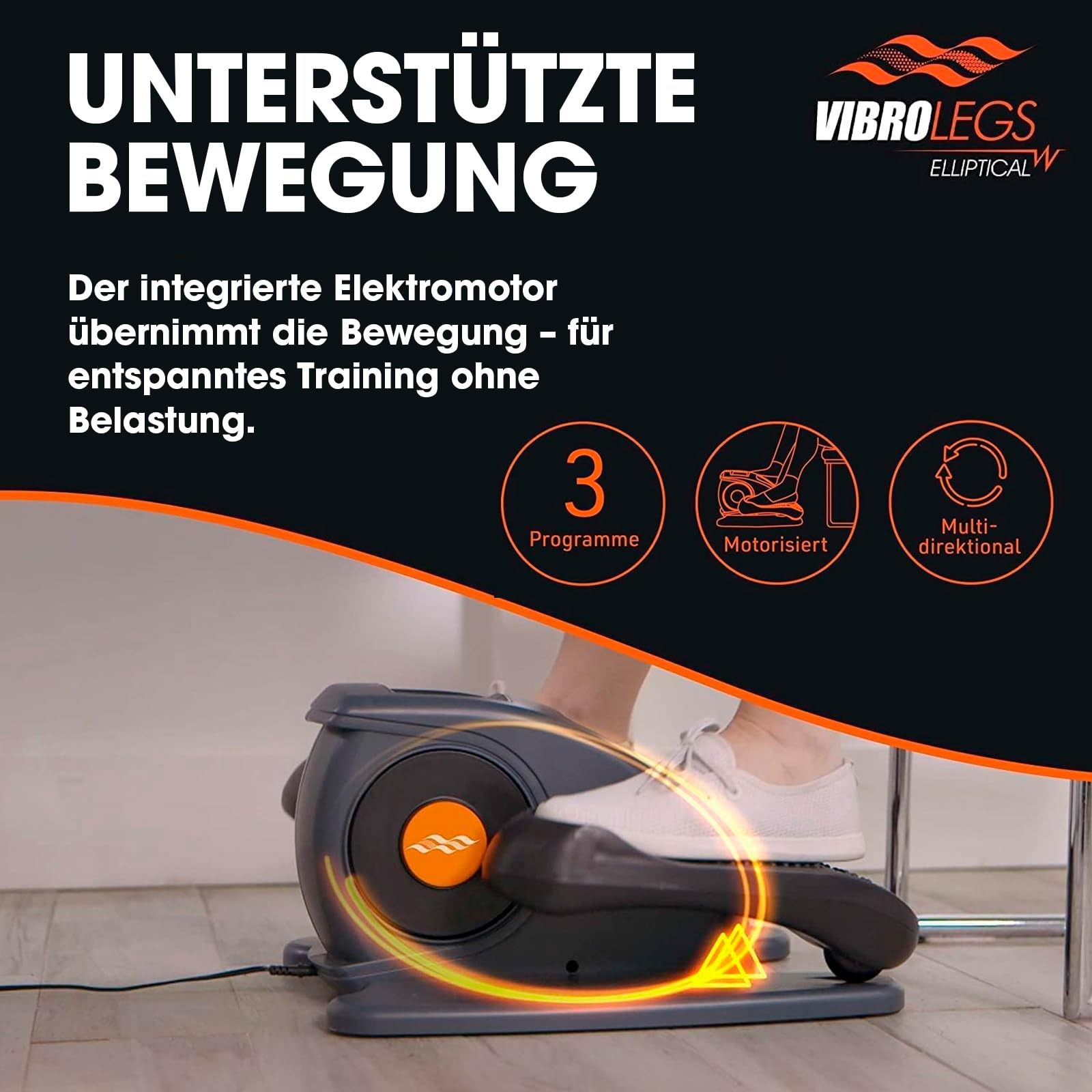 Vibro Legs Elliptical - motorisierter Heimtrainer & Beintrainer für Zuhause - Pedaltrainer für Bewegung im Sitzen - fördert Durchblutung & Fitness - leises Trainingsgerät - Ellipsentrainer elektrisch 4