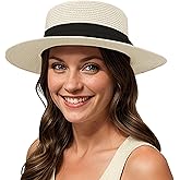 Lanzom UPF50+ Women Wide Brim Straw Panama Sun Hat Boater Summer Beach Sun Hat
