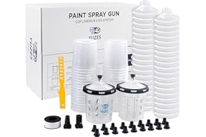 YUZES Disposable Paint Gun Cups 20 Ounce(600ML), 40 Disposable Paint Cups Liners and Lid, 2 Hard Cup with Retainer Ring, 20 Plugs, PTFE Tape, Stirrer, 2 Spray Gun Adapter, for Mix, Spray, Store Paint