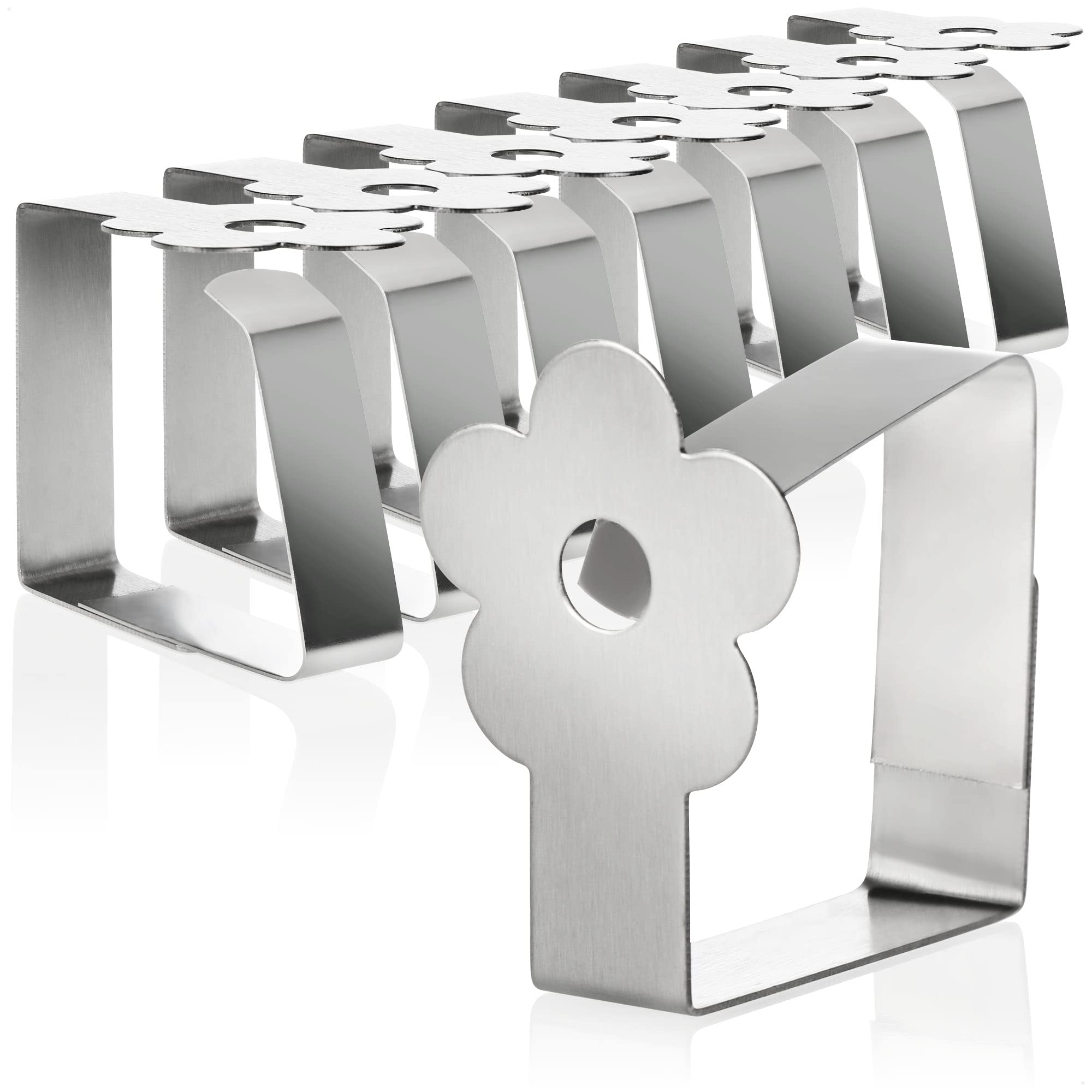 COM-FOUR® 8X Premium Tablecloth Clips Made of Stainless Steel - Cloth Holders for Table Linen - Table Clips for Inside and Outside - Metal Clips (08 Pieces/Flower)