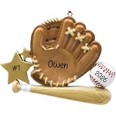 UniqXmas Personalized Baseball Christmas Ornament 2026 | Baseball Mitt Bat Ball with Golden Star for Xmas Tree - Unique Keepsake Gift for Baseball Player Coach Team Fan | Custom Name &amp; Year