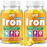 2 Pack Iron Gummies with Multivitamin for Adults & Kids – Packed with Vitamin B6, B12, C, Zinc, and Folate – for Blood Health & Energy Boost – Pineapple Flavor, Vegan-Friendly, 120 Gummies