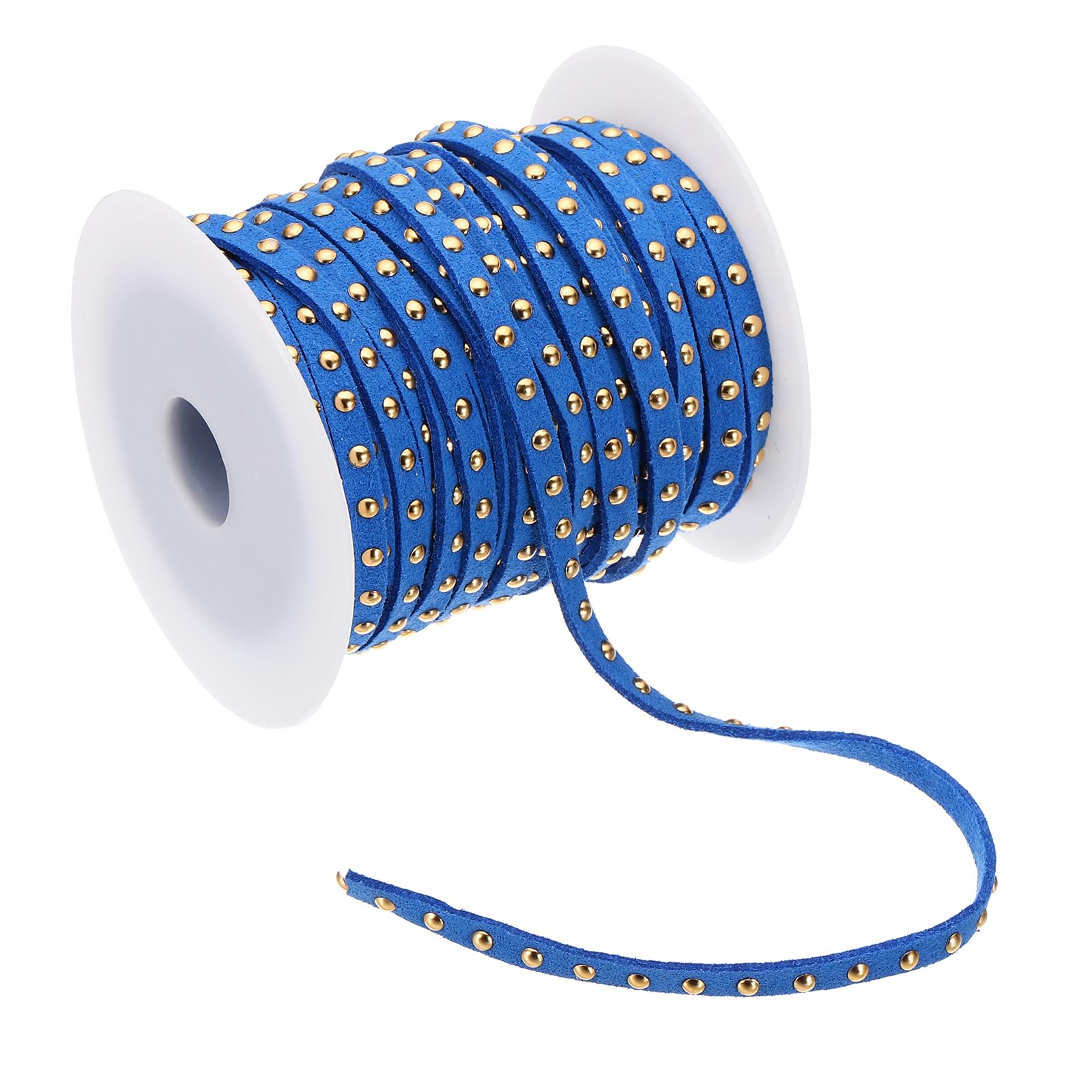 PATIKIL 65.6ft Studded Faux Suede Cord Rope for Jewelry Making, 5mm Micro Fibre Flat Leather Lace Beading String Ribbon with Rivets, Blue Golden
