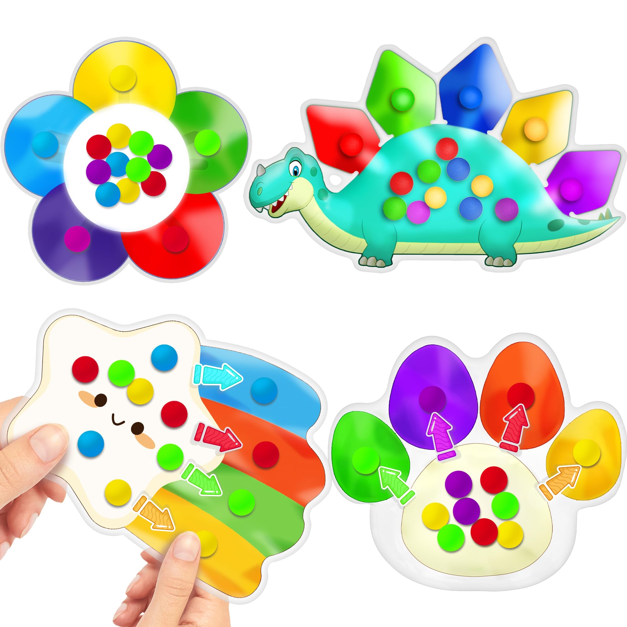 Easter Basket Stuffer Gift for Toddler 4PC Color Sorting Sensory Toys for Toddler, Roadtrip Travel Activities Dementia Fidgets for Elderly Classroom Preschool Kid 2 3 4 Year Old Boy Girl Valentine