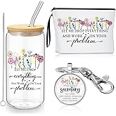 Paterr Secretary Appreciation Gift for Women 1 Glass Cup Tumbler with Lid and Straw 1 Travel Makeup Bag 1 Inspirational Keychain Thank You Gifts for Best Secretary Employee Office