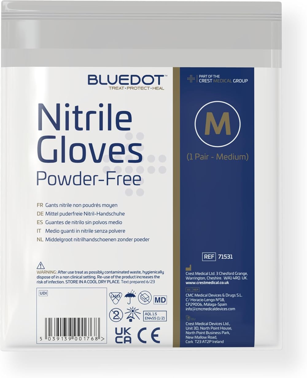 Blue Dot Nitrile Gloves 1 Pair Powder Free Medium Blue Dot Brand