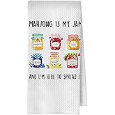 ERYBHKRTYH Funny Mahjong Kitchen Towels - Mahjong Gifts Decorative Waffle Dish Towels, Mah Jong Lover Gifts Hand Tea Towel, 16 x 24 Inches