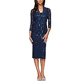 Alex Evenings Women's Two-Piece Set with Dress and Jacket (Regular Sizes), Navy, 14 Petite