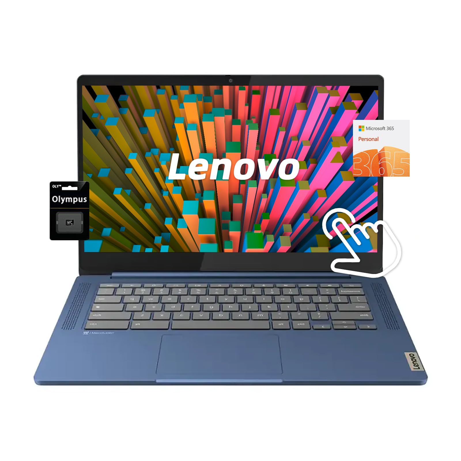 Lenovo Chromebook 14" FHD Touchscreen, 8 Core MediaTek Kompanio 520, 4GB LPDDR4X, 320GB Storage (64GB eMMC+256GB Card), Microsoft 365, Business & Student Laptop, Webcam, WiFi 6, Chrome OS, Blue