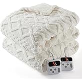 CAROMIO Electric Blanket Queen Size Dual Control - Thick Tufted Sherpa Heated Blanket Queen with 10 Heating Levels and 10 Time Settings, ETL Certified Fast Heating Blanket Queen Size 84"×90", White