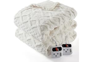 CAROMIO Electric Blanket King Size Dual Control - Thick Tufted Sherpa Heated Blanket with 10 Heating Levels and 10 Time Settings, ETL Certified Fast Heating Blankets King Size 90"×100", White