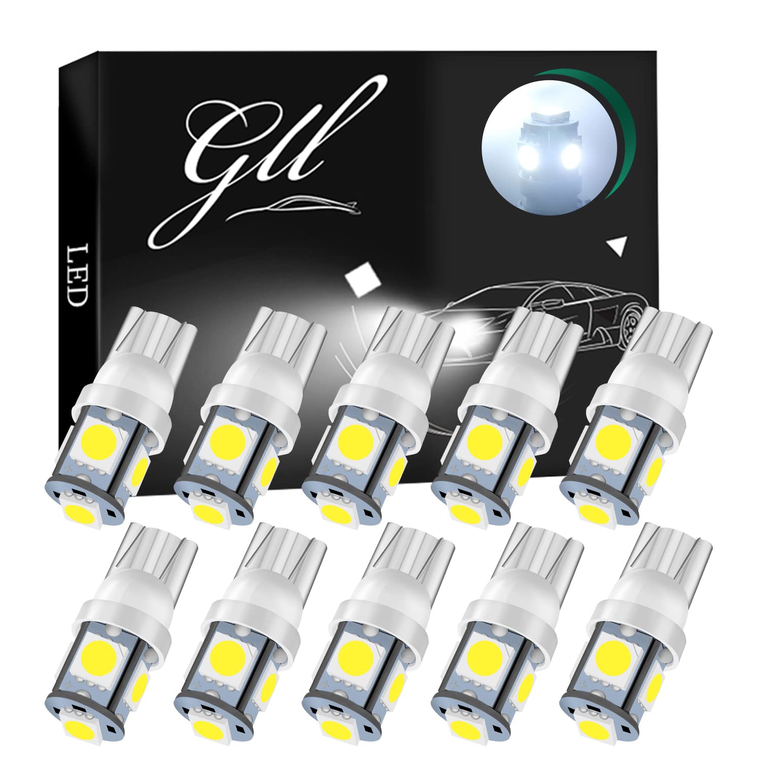 GLL 24V T10 LED Bulb 501 LED Bulbs with 5050 5SMD 60 Lumens 7000K for Car LED Bulbs Side Light Bulbs (White)