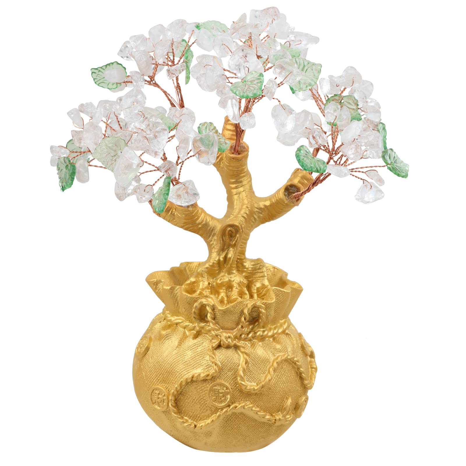Nupuyai Rock Crystal Money Tree with Golden Money Bag Base for Home Office Decor, Wealth and Luck Bonsai Tree Fengshui Ornament with Gift Box