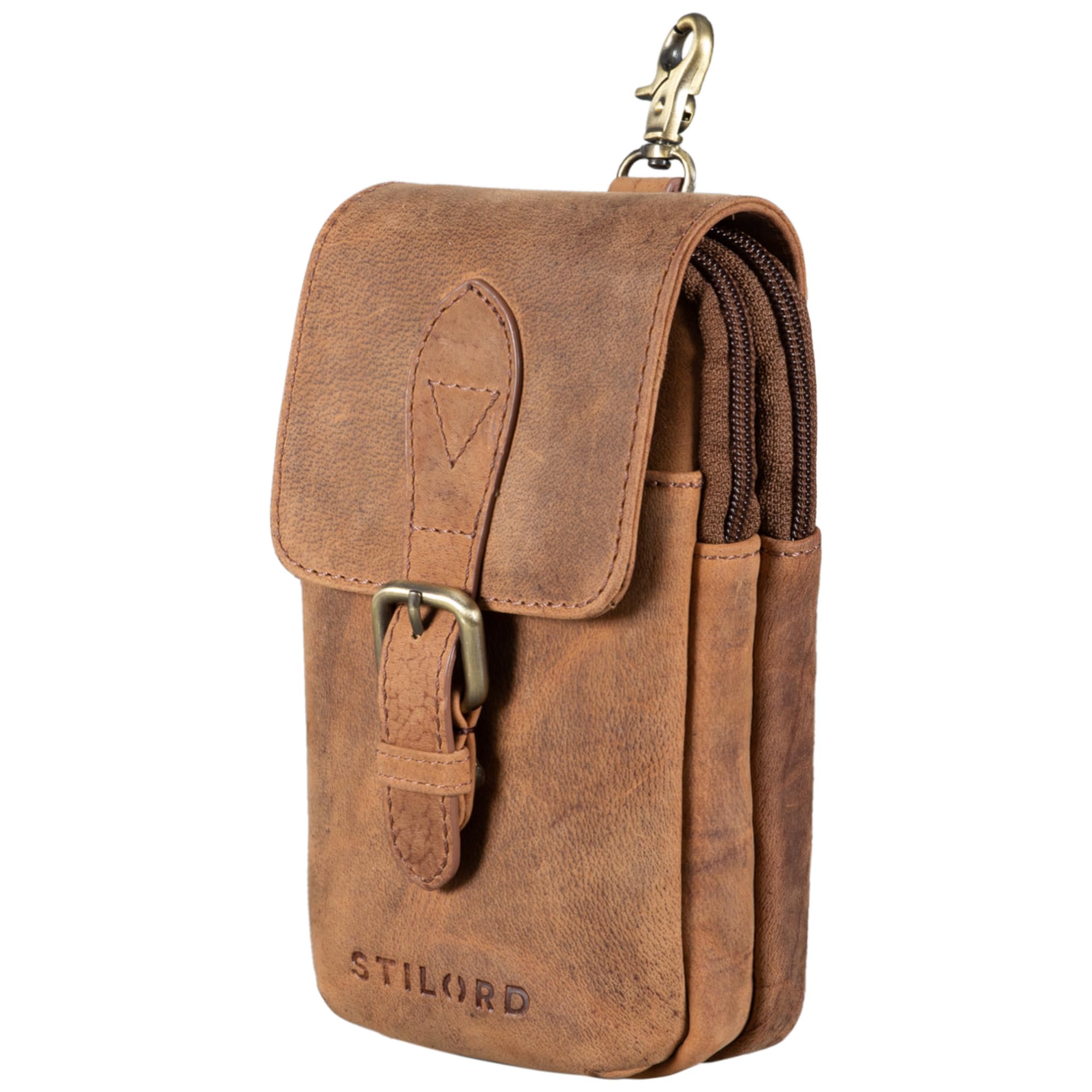 STILORD "Harper" Phone Belt Pouch Leather Vintage Small Waist Bag for Men and Women Hip Bag Bum Bag Ideal as Travel Bag Running Belt Genuine Leather Colour:Torino - Brown