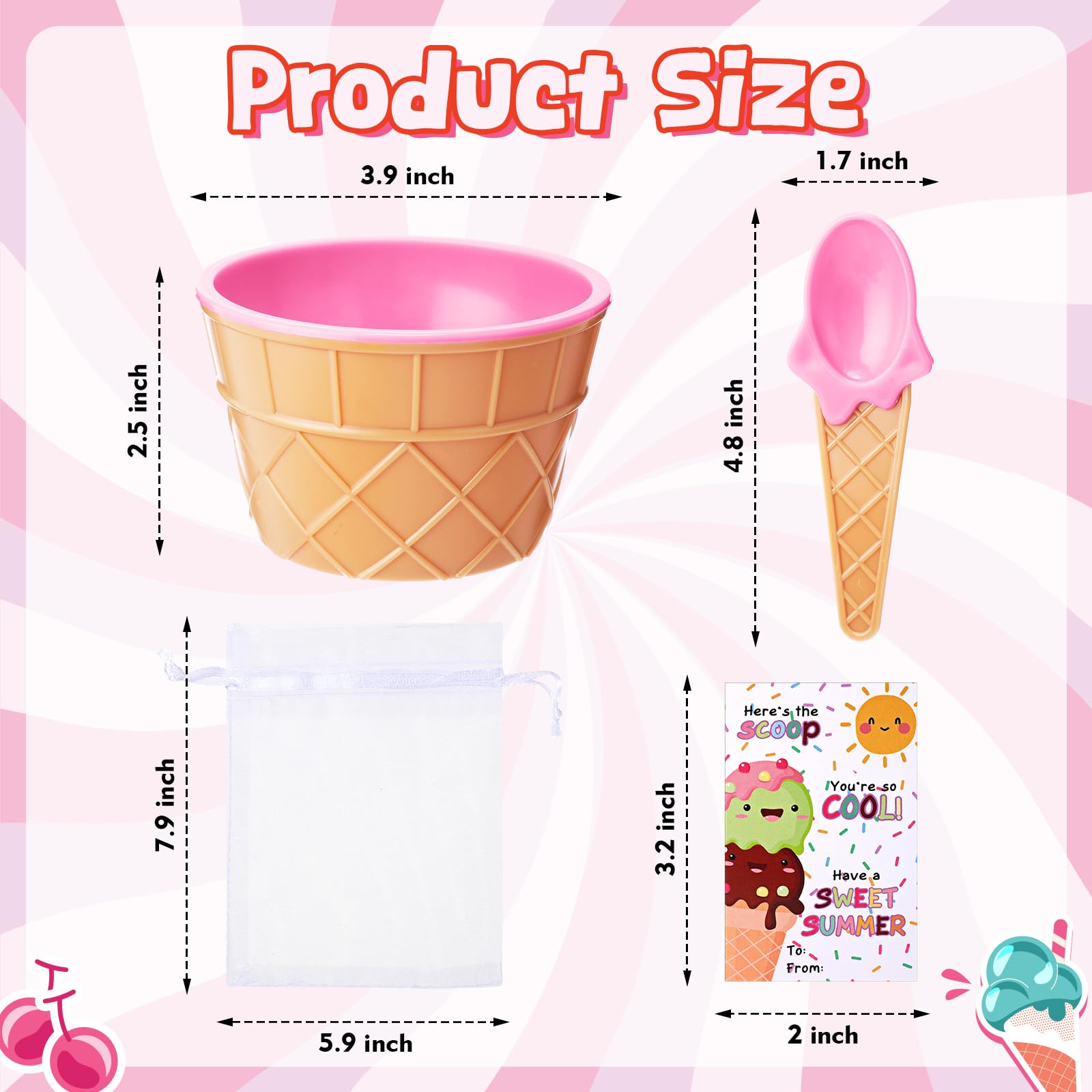 Condition photo showing New/Like New for gandeer 32 sets end of year student gift ice cream bowl and spoons greeting cards bulk reusable plas