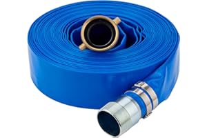 GEOWAKY 1-1/2" x 100ft PVC Lay Flat Water Pump Discharge Hose with NPT Pin Lug and Nipple Fittings, Heavy Duty Reinforced Pool Backwash Hose Assembly