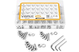 VIGRUE 900Pcs Screws Bolts Nuts Washers Hardware Assortment Kit,Metric M3 M4 M 5 Hex Button Socket Head Cap Screws Nuts Assortment Set Kit