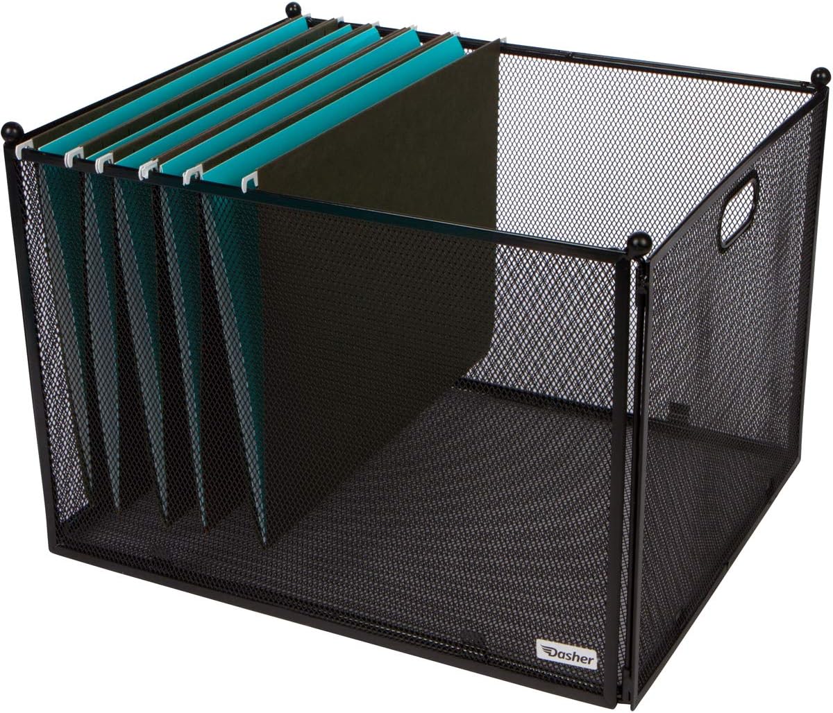 Hanging File Organizer Mesh Box - File Organizer Box Supports Letter Sized and Legal Sized Hanging Folders, Modern Black Metal Mesh Hanging File Crate, Collapsible File Organizer for Home or Office : Office Products