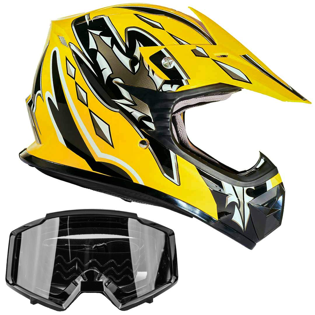 Typhoon Youth Off Road Helmet Goggles DOT Motocross ATV Dirt Bike MX  Motorcycle Yellow Black, XL