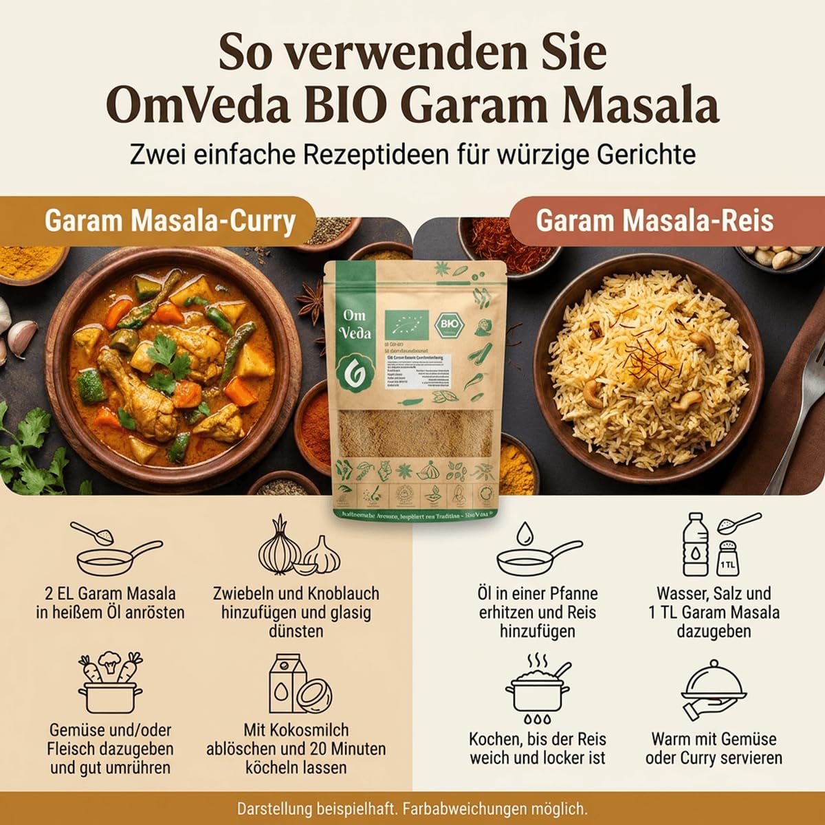 BIO Garam Masala Gewürzmischung 150g | Aromatische Premium Gewürzmischung für Currys, Eintöpfe, Chutneys, Marinaden | Fein gemahlen, ohne Salz | Vegan, glutenfrei, ohne Zusatzstoffe | OmVeda 3