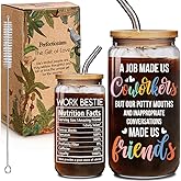 Coworker Friendship Glass Coffee Cup Birthday Gifts for Women Friendship Work Bestie Work Friends, Funny Coworker Gifts for Women Men, Mothers Day, Going Away Gift for Office Friend Bestie Boss