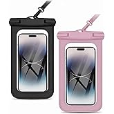 2 Pack IPX8 Waterproof Phone Pouch, Dry Bag Case for Swimming, Hiking, Kayaking, Camping – Universal Cellphone Pouch Compatible with iPhone 16/15 Pro Max, Galaxy, Pixel(Black-Pink)
